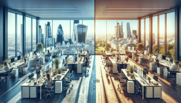 Office in central London with high clearance costs versus serene rural office with lower fees.