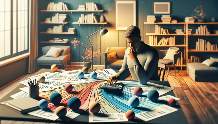 Debt Consolidation Loan Income Requirements: A Comprehensive Guide | DCL Person calculating debt-to-income ratio in a cozy home office, surrounded by financial documents and graphs.