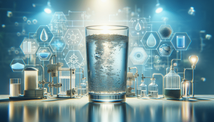 Homemade Water Purifiers: A clear glass of pure water with visible filtration stages and homemade purifiers in the background.