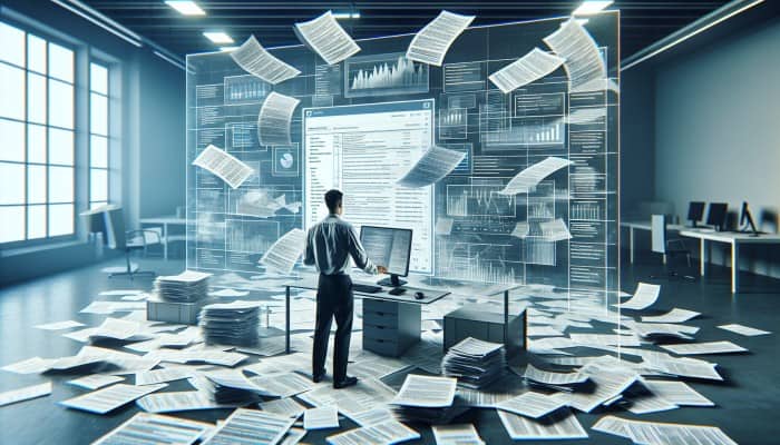 Effective Tax Debt Consolidation: A Comprehensive Guide | DCL Effective Tax Debt Consolidation: Individual in an office consolidating tax debts into a single payment, examining a clear financial overview on a computer.