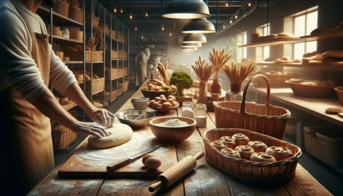Local artisan bakery featuring organic ingredients, daily bread-baking, and sustainable practices, appealing to quality-focused customers.