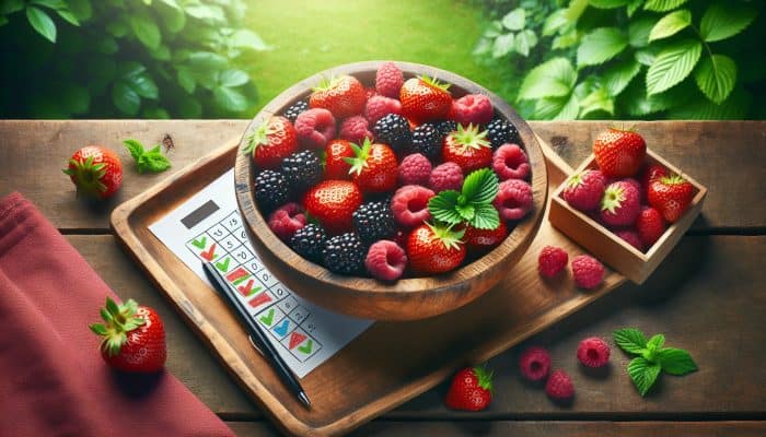 UK-grown strawberries, raspberries, and blackberries in a rustic wooden bowl, symbolising health and wellness.