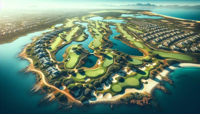 Aerial view of Royal Johannesburg & Kensington Golf Club's challenging layout featuring parkland and links-style holes.