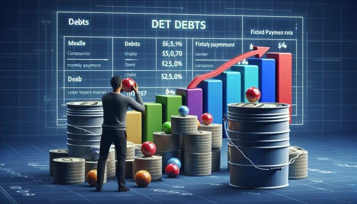 Varied Low-Cost Debt Consolidation Loan Options: A Guide to Savings | DCL Individual using a personal loan to consolidate debts, depicted with a clear payment plan and lender comparison chart.
