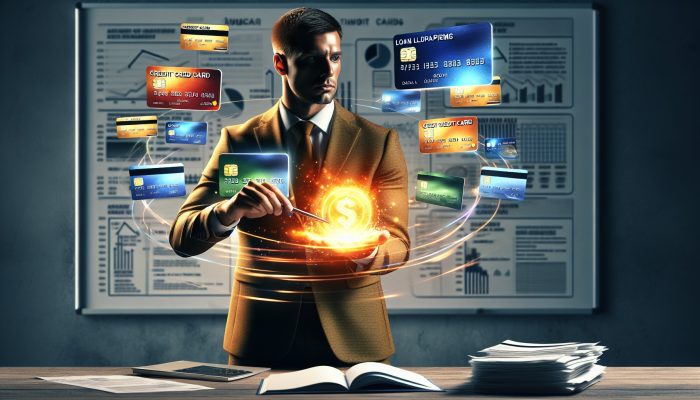 Debt Consolidation Loan Wins on a Budget: Smart Strategies | DCL Visual representation of a person consolidating various credit cards and loans into a single glowing document, symbolising streamlined financial management.