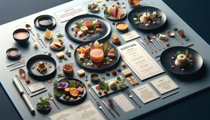 An artistic multi-course tasting menu featuring small plates that showcase culinary artistry and thematic consistency.
