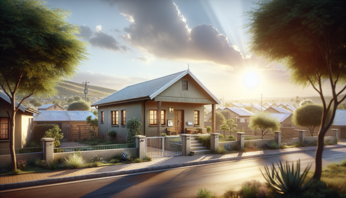 A modest single-story home in Louis Trichardt with simple architecture, gated entrance, surrounded by greenery under a sunny sky.